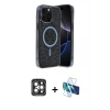 MARSİLYAN™- iPhone 15 Pro Max Kılıf Eksen Çizgi - Siyah 3D Antistatik Seramik Nano Ekran Koruyucu + PVD Metal Kamera Lens - GI