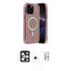 MARSİLYAN™- iPhone 15 Pro Max Kılıf Eksen Çizgi - Siyah Bilvis 0.18mm Plus Cam Ekran Koruyucu + Lacivert PVD Metal Kamera Lens