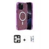 MARSİLYAN™- iPhone 15 Pro Max Kılıf Eksen Çizgi - Siyah Bilvis 0.18mm Plus Cam Ekran Koruyucu + PVD Metal Kamera Lens - GS