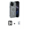 MARSİLYAN™- iPhone 15 Pro Max Kılıf Eksen Çizgi - Siyah Bilvis 0.18mm Plus Cam Ekran Koruyucu + PVD Metal Kamera Lens - GS