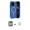 MARSİLYAN™- iPhone 15 Pro Max Kılıf Eksen Çizgi - Siyah Bilvis 0.18mm Plus Cam Ekran Koruyucu + PVD Metal Kamera Lens - GS