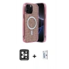 MARSİLYAN™- iPhone 15 Pro Max Kılıf Eksen Çizgi - Siyah Bilvis 0.18mm Plus Cam Ekran Koruyucu + PVD Metal Kamera Lens - SH