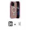 MARSİLYAN™- iPhone 15 Pro Max Kılıf Eksen Çizgi - Siyah Bilvis 0.18mm Plus Cam Ekran Koruyucu + PVD Metal Kamera Lens - GS