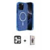 MARSİLYAN™- iPhone 15 Pro Max Kılıf Eksen Çizgi - Siyah Bilvis 3D Cam Ekran Koruyucu + PVD Metal Kamera Lens - GS