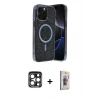 MARSİLYAN™- iPhone 15 Pro Max Kılıf Eksen Çizgi - Siyah Bilvis 3D Cam Ekran Koruyucu + PVD Metal Kamera Lens - LT