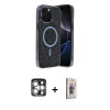 MARSİLYAN™- iPhone 15 Pro Max Kılıf Eksen Çizgi - Siyah Bilvis 3D Cam Ekran Koruyucu + PVD Metal Kamera Lens - GS