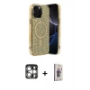 MARSİLYAN™- iPhone 15 Pro Max Kılıf Eksen Çizgi - Siyah Bilvis 3D Cam Ekran Koruyucu + PVD Metal Kamera Lens - GS