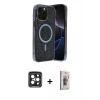 MARSİLYAN™- iPhone 15 Pro Max Kılıf Eksen Çizgi - Siyah Bilvis 3D Cam Ekran Koruyucu + PVD Metal Kamera Lens - SH