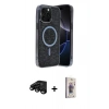 MARSİLYAN™- iPhone 15 Pro Max Kılıf Eksen Çizgi - Siyah Bilvis 3D Cam Ekran Koruyucu + Raze Metal Kamera Lens - SH