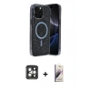 MARSİLYAN™- iPhone 15 Pro Max Kılıf Eksen Çizgi - Siyah Bilvis 3D Mat Cam Ekran Koruyucu + PVD Metal Kamera Lens - GI