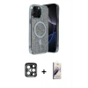 MARSİLYAN™- iPhone 15 Pro Max Kılıf Eksen Çizgi - Siyah Bilvis 3D Mat Cam Ekran Koruyucu + PVD Metal Kamera Lens - LT