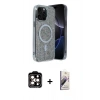 MARSİLYAN™- iPhone 15 Pro Max Kılıf Eksen Çizgi - Siyah Bilvis 3D Mat Cam Ekran Koruyucu + Turuncu PVD Metal Kamera Lens