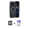 MARSİLYAN™- iPhone 15 Pro Max Kılıf Eksen Çizgi - Siyah Bilvis 5in1 3D Magic Cam Ekran Koruyucu + PVD Metal Kamera Lens - GI