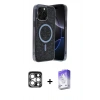 MARSİLYAN™- iPhone 15 Pro Max Kılıf Eksen Çizgi - Siyah Bilvis 5in1 3D Magic Cam Ekran Koruyucu + PVD Metal Kamera Lens - GS