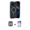 MARSİLYAN™- iPhone 15 Pro Max Kılıf Eksen Çizgi - Siyah Bilvis 5in1 3D Magic Cam Ekran Koruyucu + PVD Metal Kamera Lens - LT