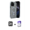 MARSİLYAN™- iPhone 15 Pro Max Kılıf Eksen Çizgi - Siyah Bilvis 5in1 3D Magic Cam Ekran Koruyucu + PVD Metal Kamera Lens - SH