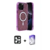 MARSİLYAN™- iPhone 15 Pro Max Kılıf Eksen Çizgi - Siyah Bilvis 5in1 3D Magic Cam Ekran Koruyucu + PVD Metal Kamera Lens - LT