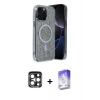 MARSİLYAN™- iPhone 15 Pro Max Kılıf Eksen Çizgi - Siyah Bilvis 5in1 3D Magic Cam Ekran Koruyucu + PVD Metal Kamera Lens - LT