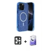 MARSİLYAN™- iPhone 15 Pro Max Kılıf Eksen Çizgi - Siyah Bilvis 5in1 5D Magic Hayalet Cam Ekran Koruyucu + PVD Metal Kamera Lens - LT
