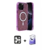 MARSİLYAN™- iPhone 15 Pro Max Kılıf Eksen Çizgi - Siyah Bilvis 5in1 5D Magic Hayalet Cam Ekran Koruyucu + PVD Metal Kamera Lens - GS