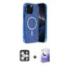 MARSİLYAN™- iPhone 15 Pro Max Kılıf Eksen Çizgi - Siyah Bilvis 5in1 5D Magic Hayalet Cam Ekran Koruyucu + PVD Metal Kamera Lens - GS