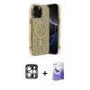 MARSİLYAN™- iPhone 15 Pro Max Kılıf Eksen Çizgi - Siyah Bilvis 5in1 5D Magic Hayalet Cam Ekran Koruyucu + PVD Metal Kamera Lens - GS