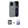 MARSİLYAN™- iPhone 15 Pro Max Kılıf Eksen Çizgi - Siyah Bilvis 5in1 5D Magic Hayalet Cam Ekran Koruyucu + PVD Metal Kamera Lens - LT