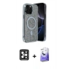 MARSİLYAN™- iPhone 15 Pro Max Kılıf Eksen Çizgi - Siyah Bilvis 5in1 5D Magic Hayalet Cam Ekran Koruyucu + PVD Metal Kamera Lens - SH