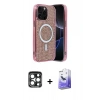 MARSİLYAN™- iPhone 15 Pro Max Kılıf Eksen Çizgi - Siyah Bilvis 5in1 5D Magic Hayalet Cam Ekran Koruyucu + PVD Metal Kamera Lens - LT
