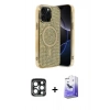 MARSİLYAN™- iPhone 15 Pro Max Kılıf Eksen Çizgi - Siyah Bilvis 5in1 5D Magic Hayalet Cam Ekran Koruyucu + PVD Metal Kamera Lens - LT