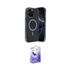 MARSİLYAN™- iPhone 15 Pro Max Kılıf Eksen Çizgi - Siyah Bilvis 5in1 5D Magic Hayalet Cam Ekran Koruyucu
