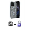 MARSİLYAN™- iPhone 15 Pro Max Kılıf Eksen Çizgi - Siyah Bilvis 5in1 5D Magic Hayalet Cam Ekran Koruyucu + PVD Metal Kamera Lens - GI