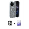 MARSİLYAN™- iPhone 15 Pro Max Kılıf Eksen Çizgi - Siyah Bilvis 5in1 5D Magic Hayalet Cam Ekran Koruyucu + PVD Metal Kamera Lens - GS