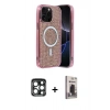 MARSİLYAN™- iPhone 15 Pro Max Kılıf Eksen Çizgi - Siyah Bilvis Hayalet Cam Ekran Koruyucu + PVD Metal Kamera Lens - LT