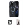 MARSİLYAN™- iPhone 15 Pro Max Kılıf Eksen Çizgi - Siyah Bilvis Hayalet Cam Ekran Koruyucu + PVD Metal Kamera Lens - LT