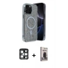 MARSİLYAN™- iPhone 15 Pro Max Kılıf Eksen Çizgi - Siyah Bilvis Hayalet Cam Ekran Koruyucu + PVD Metal Kamera Lens - LT