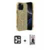 MARSİLYAN™- iPhone 15 Pro Max Kılıf Eksen Çizgi - Siyah Bilvis Hayalet Cam Ekran Koruyucu + PVD Metal Kamera Lens - LT