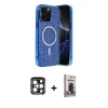 MARSİLYAN™- iPhone 15 Pro Max Kılıf Eksen Çizgi - Siyah Bilvis Hayalet Cam Ekran Koruyucu + PVD Metal Kamera Lens - LT