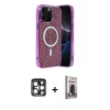 MARSİLYAN™- iPhone 15 Pro Max Kılıf Eksen Çizgi - Siyah Bilvis Hayalet Cam Ekran Koruyucu + PVD Metal Kamera Lens - LT