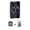 MARSİLYAN™- iPhone 15 Pro Max Kılıf Eksen Çizgi - Siyah Bilvis Hayalet Cam Ekran Koruyucu + PVD Metal Kamera Lens - SH
