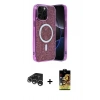 MARSİLYAN™- iPhone 15 Pro Max Kılıf Eksen Çizgi - Siyah Buffer Cam Ekran Koruyucu + Gümüş Raze Metal Kamera Lens