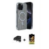 MARSİLYAN™- iPhone 15 Pro Max Kılıf Eksen Çizgi - Siyah Buffer Cam Ekran Koruyucu + Gümüş Raze Metal Kamera Lens