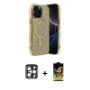 MARSİLYAN™- iPhone 15 Pro Max Kılıf Eksen Çizgi - Siyah Buffer Cam Ekran Koruyucu + PVD Metal Kamera Lens - LT