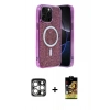 MARSİLYAN™- iPhone 15 Pro Max Kılıf Eksen Çizgi - Siyah Buffer Cam Ekran Koruyucu + PVD Metal Kamera Lens - GS