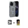MARSİLYAN™- iPhone 15 Pro Max Kılıf Eksen Çizgi - Siyah Buffer Cam Ekran Koruyucu + PVD Metal Kamera Lens - GS