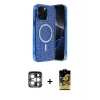 MARSİLYAN™- iPhone 15 Pro Max Kılıf Eksen Çizgi - Siyah Buffer Cam Ekran Koruyucu + PVD Metal Kamera Lens - GS