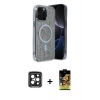 MARSİLYAN™- iPhone 15 Pro Max Kılıf Eksen Çizgi - Siyah Buffer Cam Ekran Koruyucu + PVD Metal Kamera Lens - SH