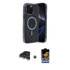 MARSİLYAN™- iPhone 15 Pro Max Kılıf Eksen Çizgi - Siyah Buffer Hayalet Cam Ekran Koruyucu + Gümüş Raze Metal Kamera Lens