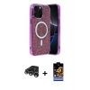 MARSİLYAN™- iPhone 15 Pro Max Kılıf Eksen Çizgi - Siyah Buffer Hayalet Cam Ekran Koruyucu + Gümüş Raze Metal Kamera Lens