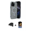 MARSİLYAN™- iPhone 15 Pro Max Kılıf Eksen Çizgi - Siyah Buffer Hayalet Cam Ekran Koruyucu + Gümüş Raze Metal Kamera Lens